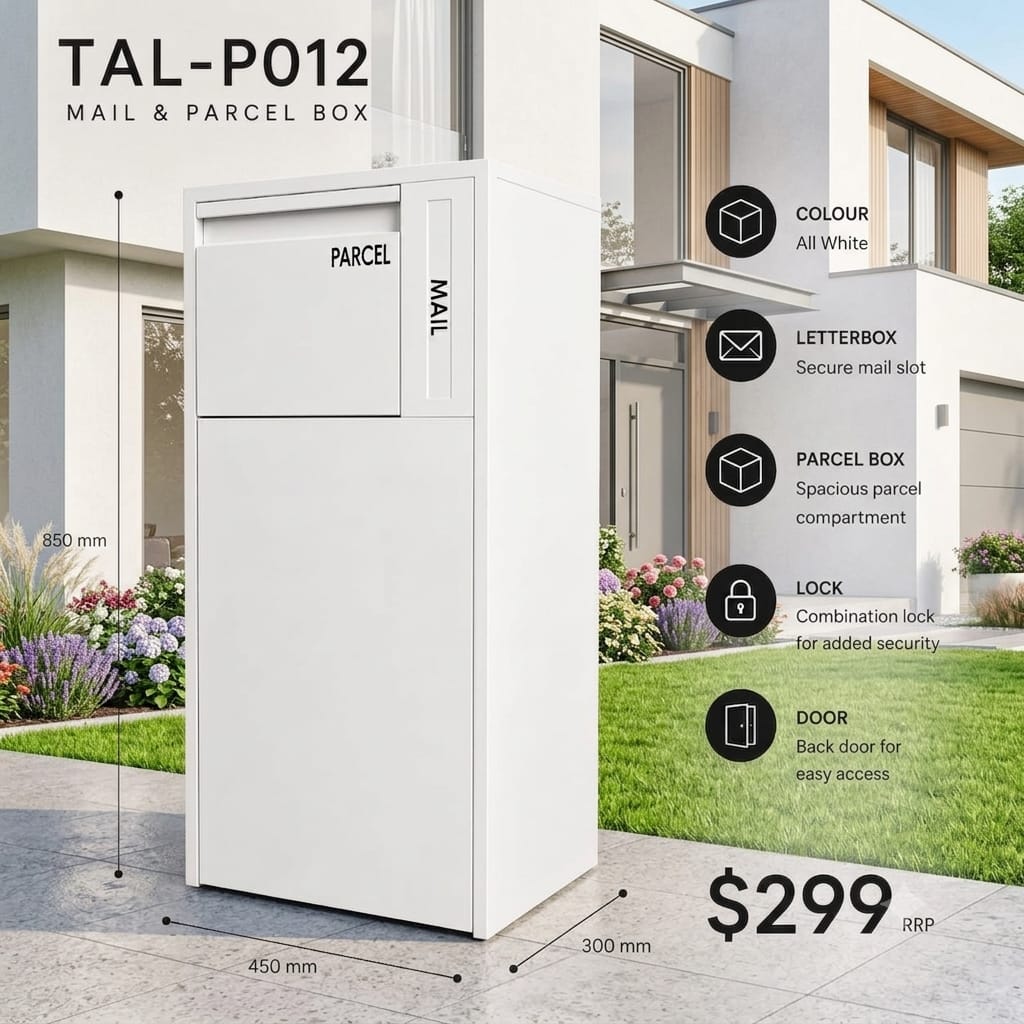 TAL-P012 freestanding mail and parcel letterbox available from Evergreen Exteriors Care