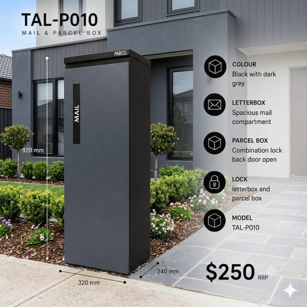 TAL-P010 freestanding mail and parcel letterbox available from Evergreen Exteriors Care