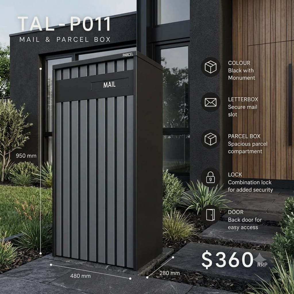 TAL-P011 freestanding mail and parcel letterbox available from Evergreen Exteriors Care