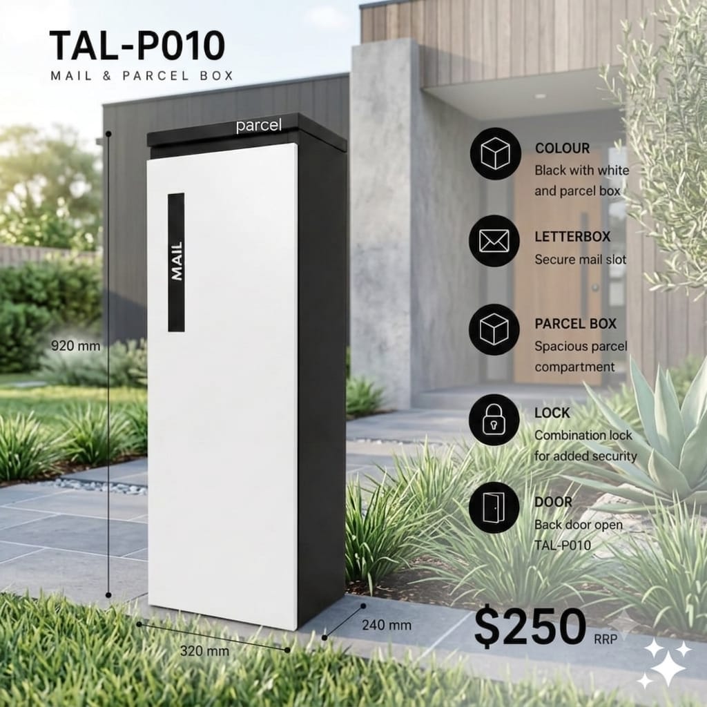 TAL-P010 freestanding mail and parcel letterbox available from Evergreen Exteriors Care
