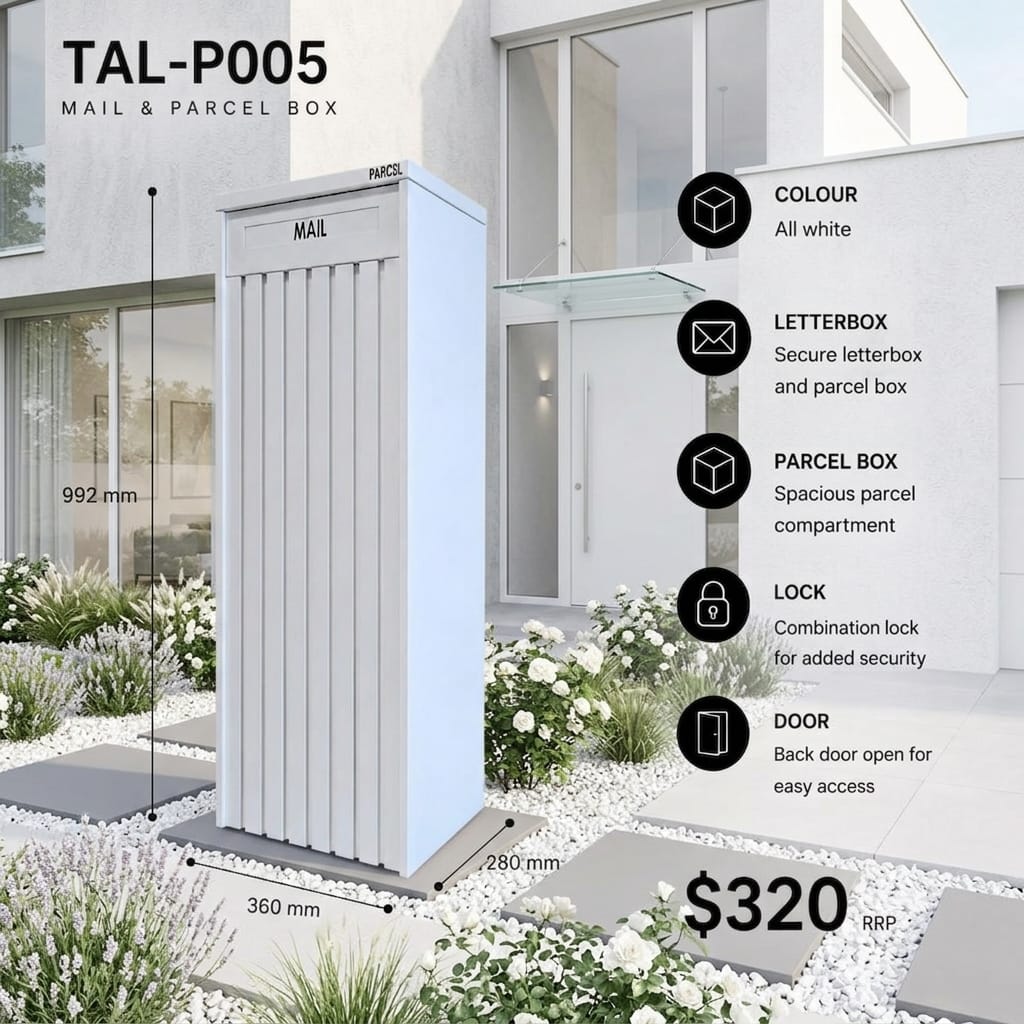 TAL-P005 freestanding mail and parcel letterbox available from Evergreen Exteriors Care