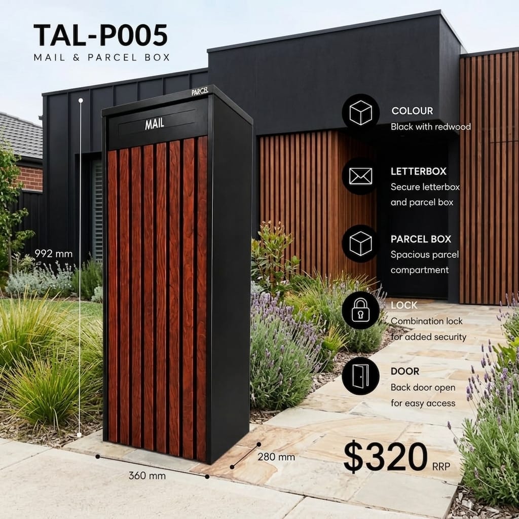TAL-P005 freestanding mail and parcel letterbox available from Evergreen Exteriors Care