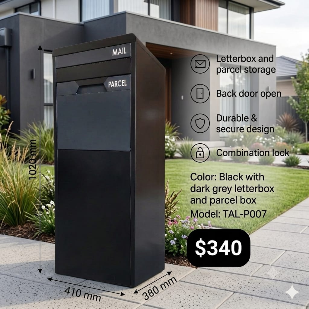TAL-P007 freestanding mail and parcel letterbox available from Evergreen Exteriors Care