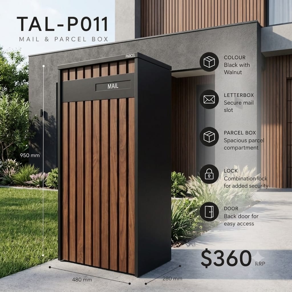TAL-P011 freestanding mail and parcel letterbox available from Evergreen Exteriors Care