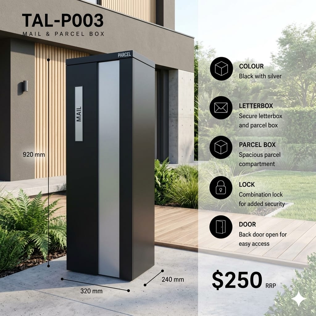 TAL-P003 freestanding mail and parcel letterbox available from Evergreen Exteriors Care