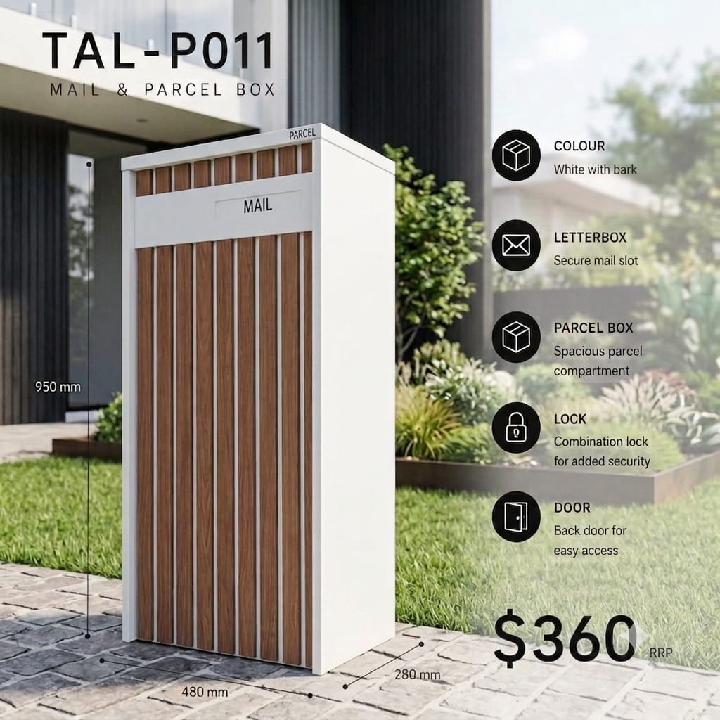 TAL-P011 freestanding mail and parcel letterbox available from Evergreen Exteriors Care