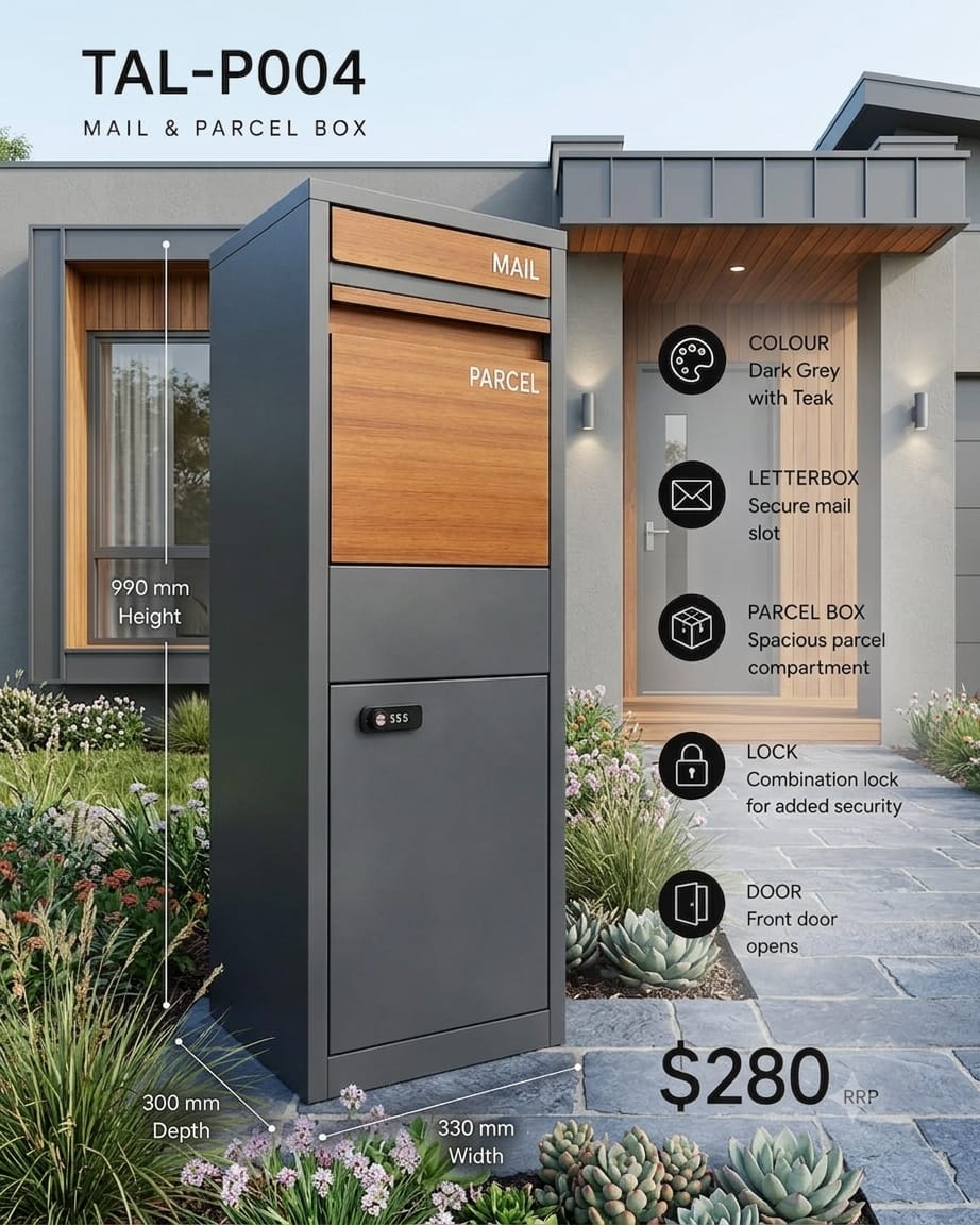 TAL-P004 freestanding mail and parcel letterbox available from Evergreen Exteriors Care