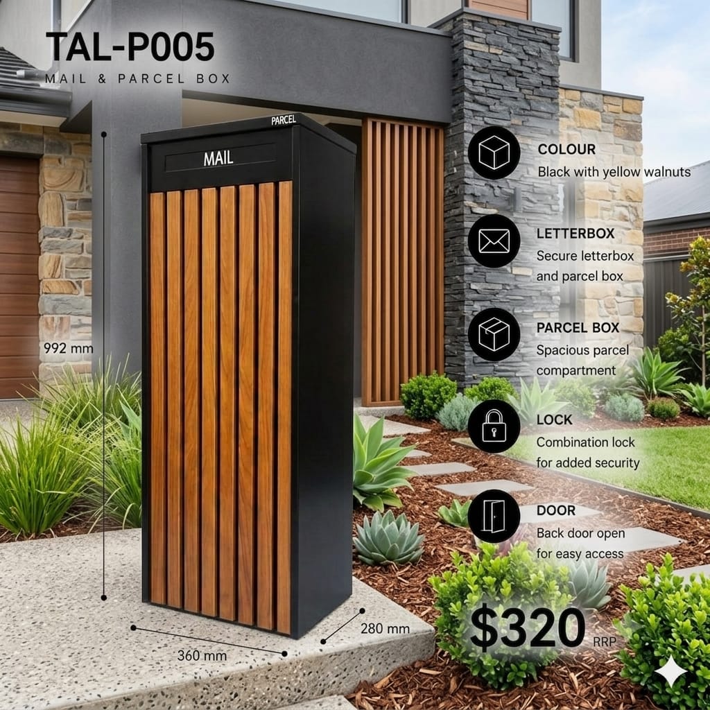 TAL-P005 freestanding mail and parcel letterbox available from Evergreen Exteriors Care