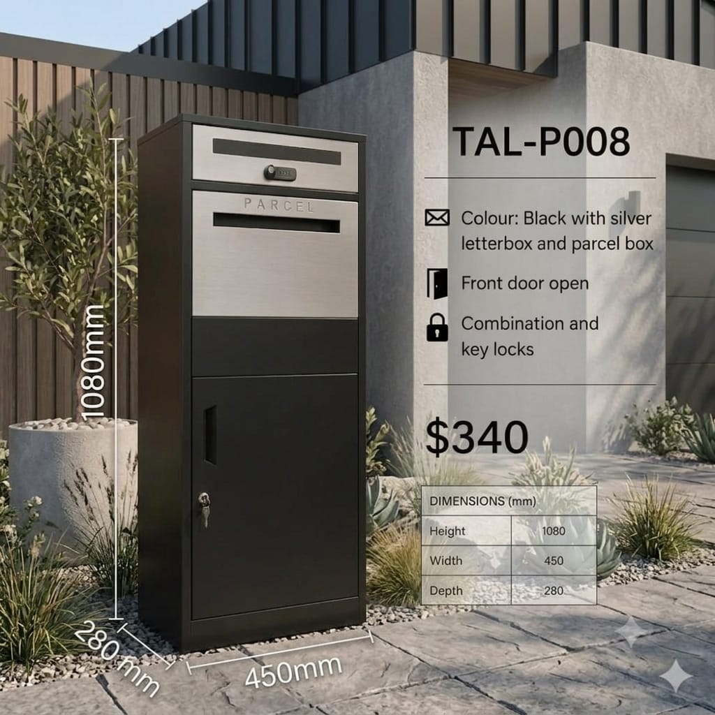 TAL-P008 freestanding mail and parcel letterbox available from Evergreen Exteriors Care