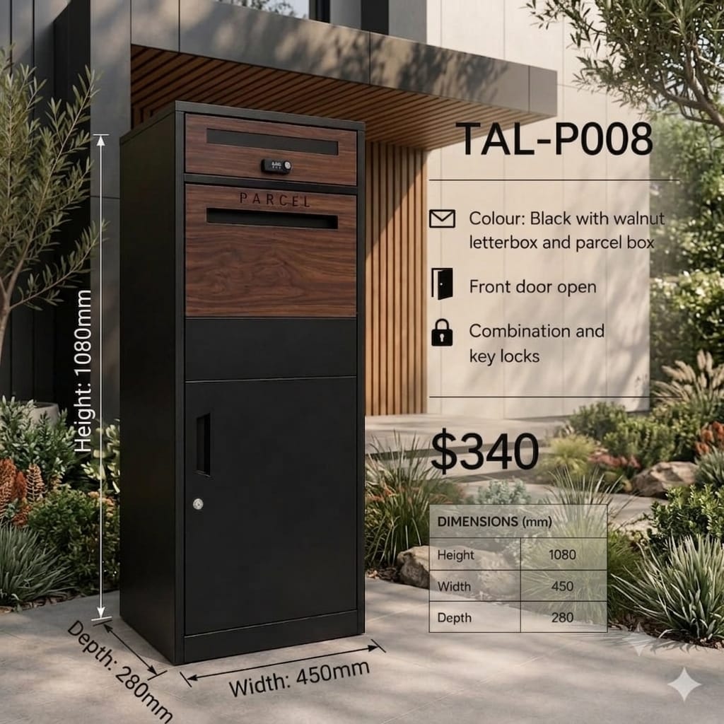 TAL-P008 freestanding mail and parcel letterbox available from Evergreen Exteriors Care
