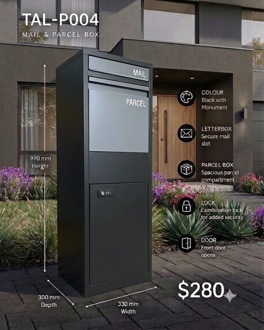TAL-P004 freestanding mail and parcel letterbox available from Evergreen Exteriors Care