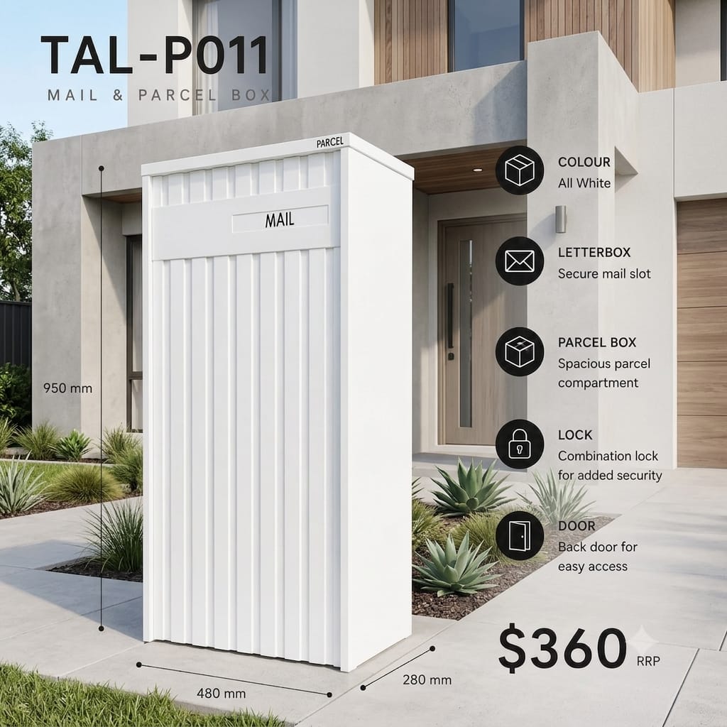 TAL-P011 freestanding mail and parcel letterbox available from Evergreen Exteriors Care