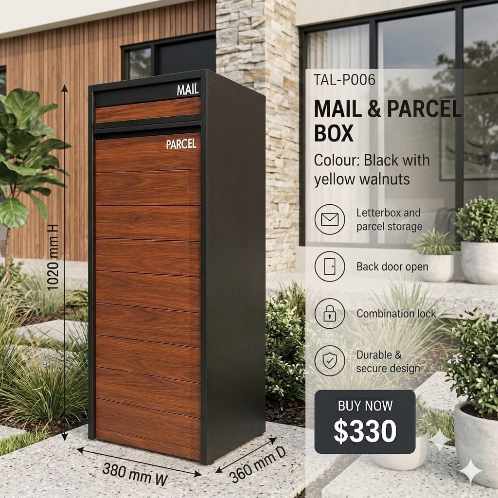 TAL-P006 freestanding mail and parcel letterbox available from Evergreen Exteriors Care