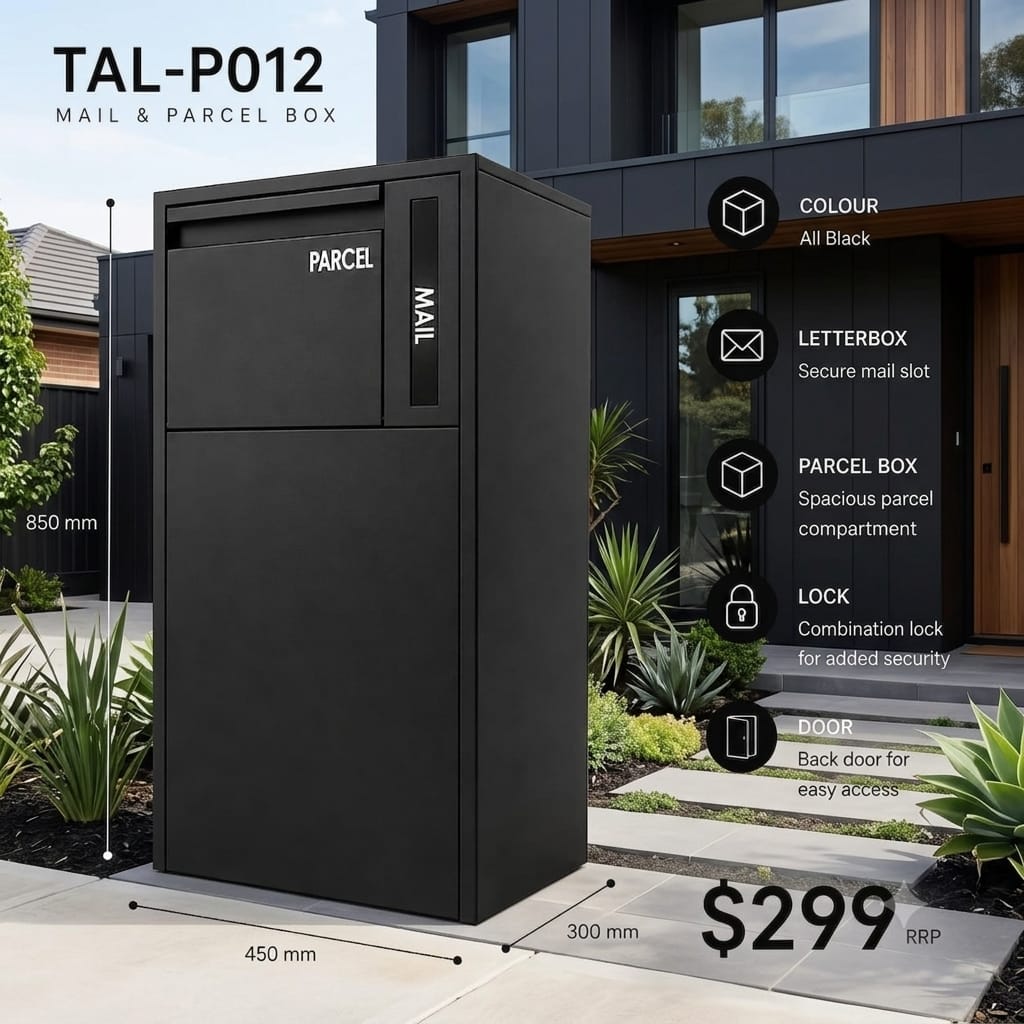 TAL-P012 freestanding mail and parcel letterbox available from Evergreen Exteriors Care