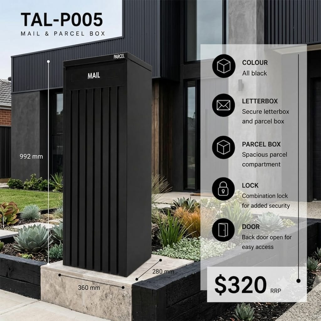 TAL-P005 freestanding mail and parcel letterbox available from Evergreen Exteriors Care