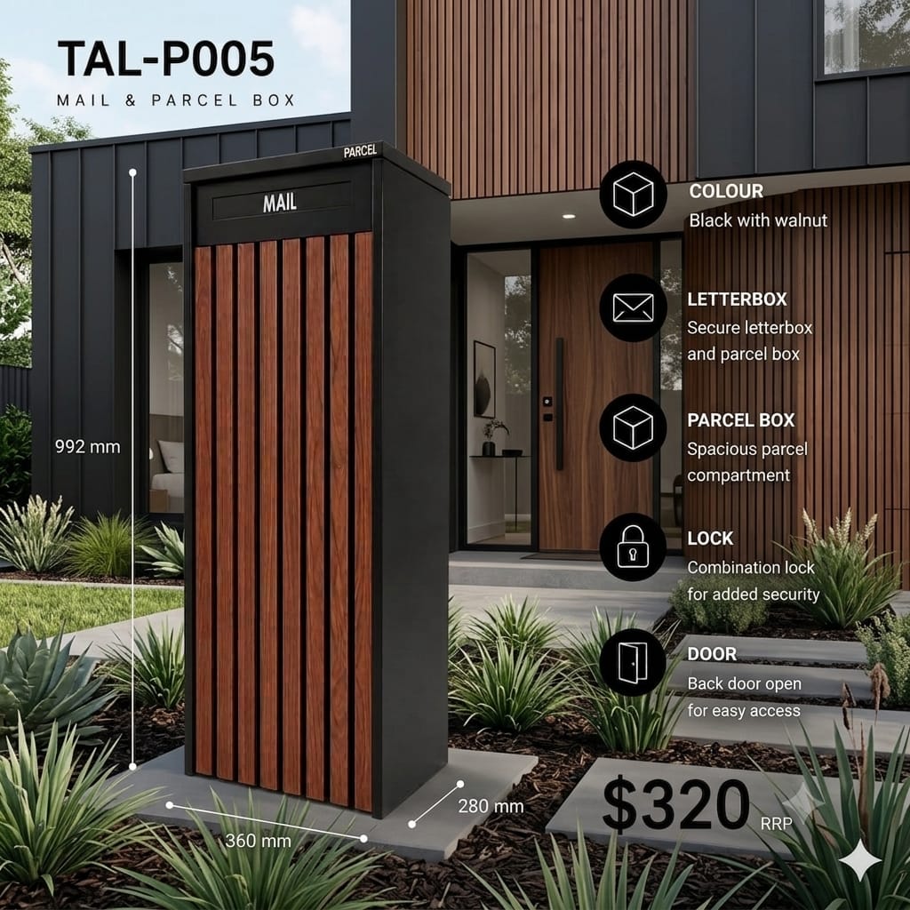 TAL-P005 freestanding mail and parcel letterbox available from Evergreen Exteriors Care
