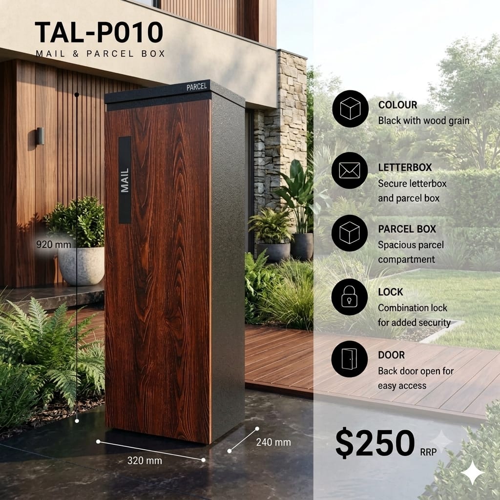 TAL-P010 freestanding mail and parcel letterbox available from Evergreen Exteriors Care