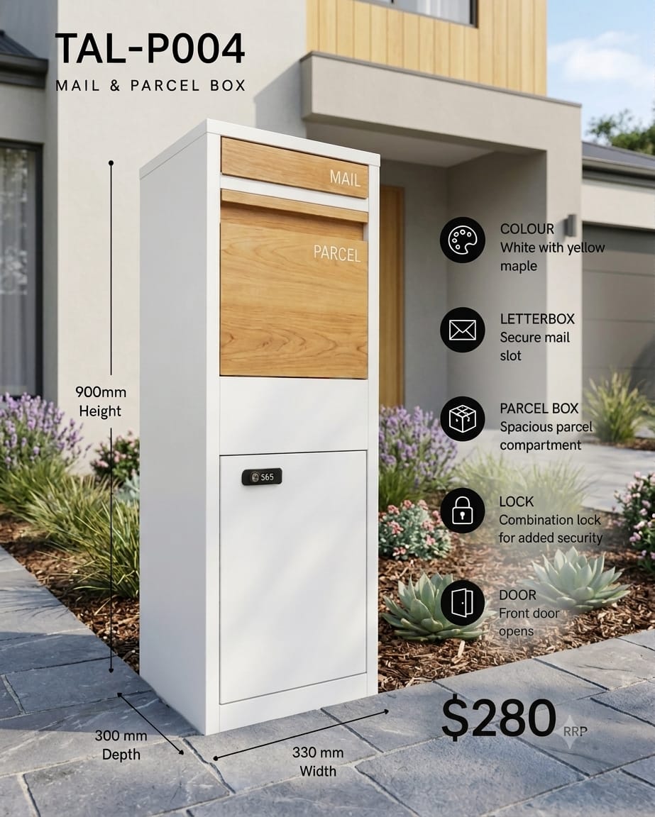 TAL-P004 freestanding mail and parcel letterbox available from Evergreen Exteriors Care