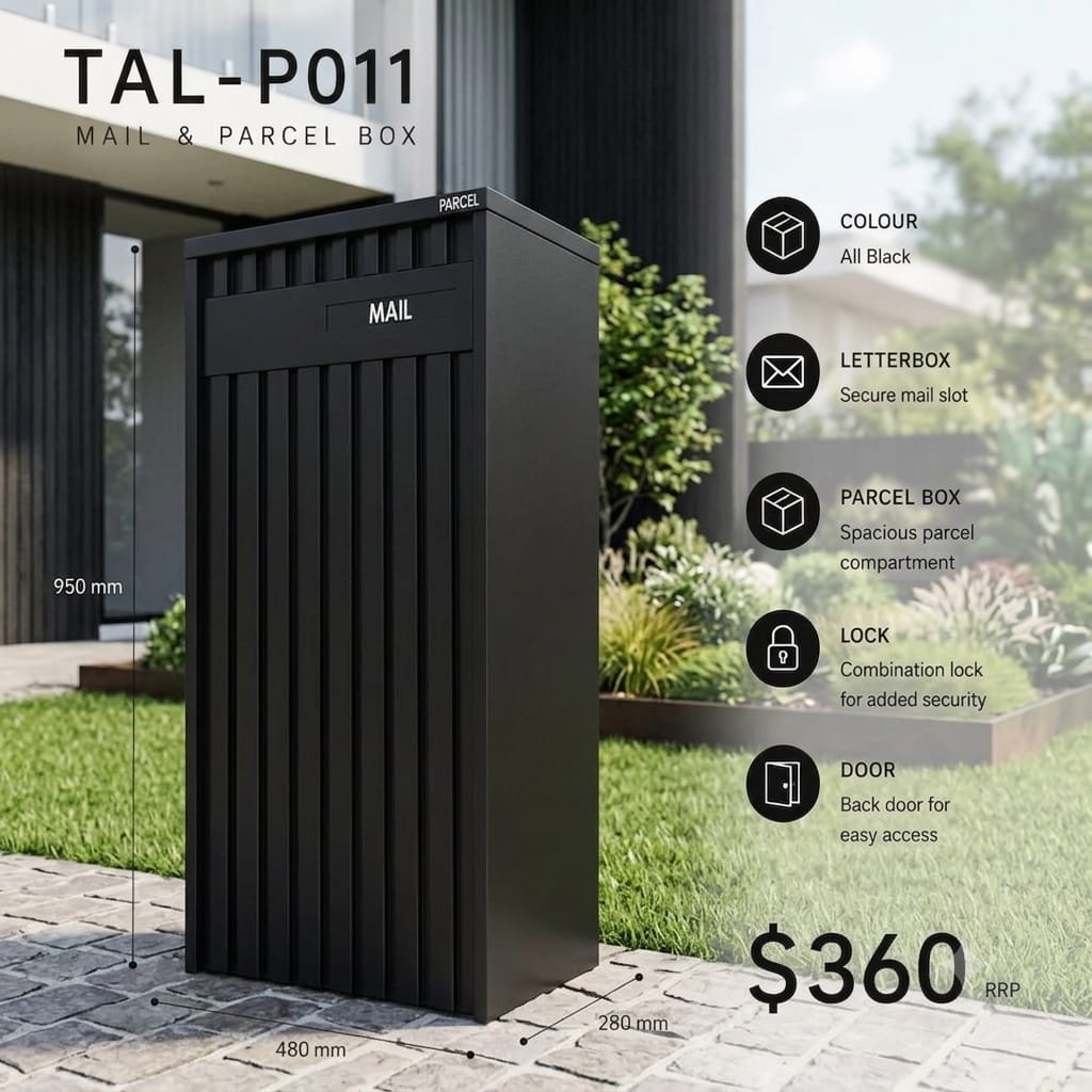 TAL-P011 freestanding mail and parcel letterbox available from Evergreen Exteriors Care