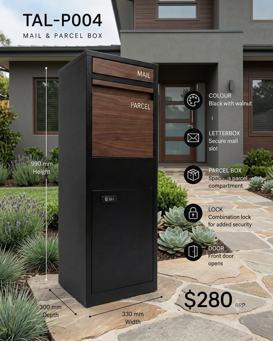 TAL-P004 freestanding mail and parcel letterbox available from Evergreen Exteriors Care