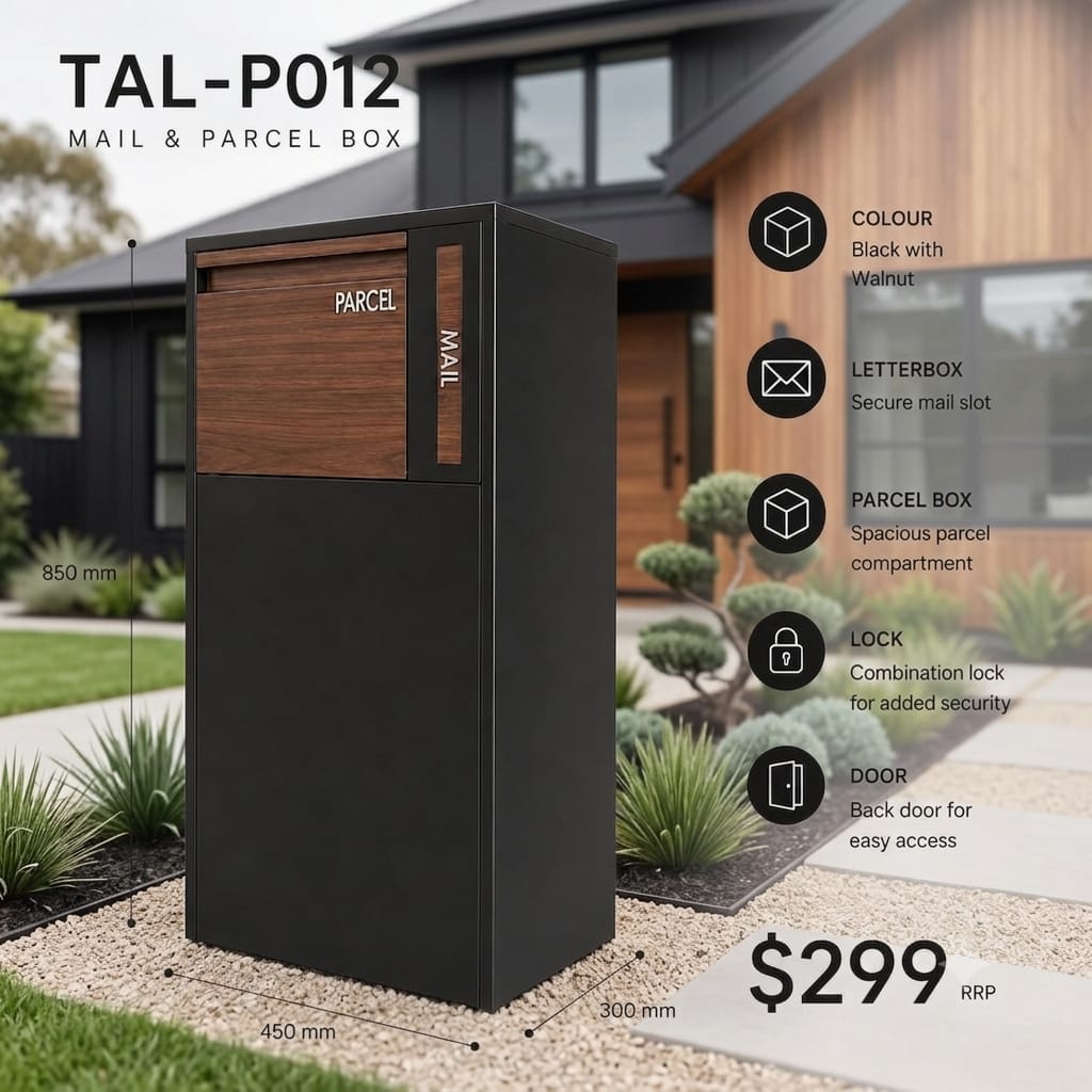 TAL-P012 freestanding mail and parcel letterbox available from Evergreen Exteriors Care