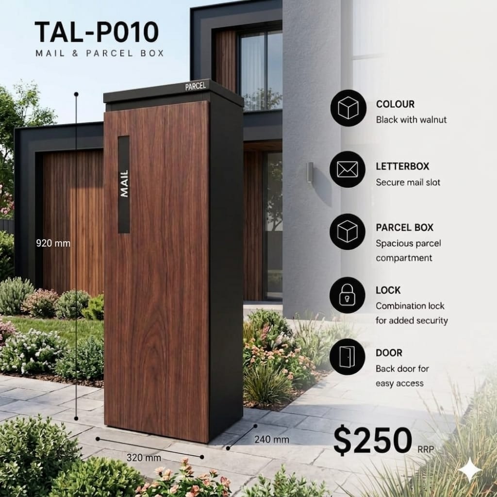 TAL-P010 freestanding mail and parcel letterbox available from Evergreen Exteriors Care